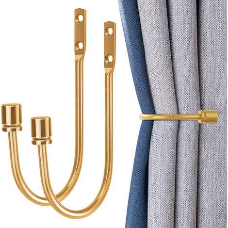 2 Metal Curtain Tiebacks, Decorative Wall-Mounted Drapery Tiebacks with Screws, Sturdy Window Treatment Holdbacks for Interior Decoration, Gold (1/5)