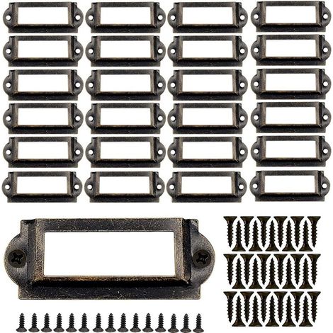 Lot de 24 porte-étiquettes en métal avec vis pour meubles, tiroirs, armoires, cartes, plaques de nom pour bureau, bibliothèque, étagères - Bronze ( taille 60 x 24 mm)