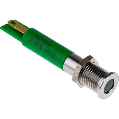 Voyant LED lumineux Vert RS PRO, dia. 8mm, 24V c.c., IP67 ( Prix pour 1 ) (1/3)