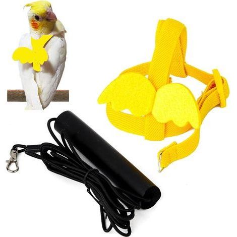 1 Harnais pour oiseaux, Laisse réglable 2m, Sangle latex douce, Boucle alliage 360°, Pour perroquets petits moyens (1/5)