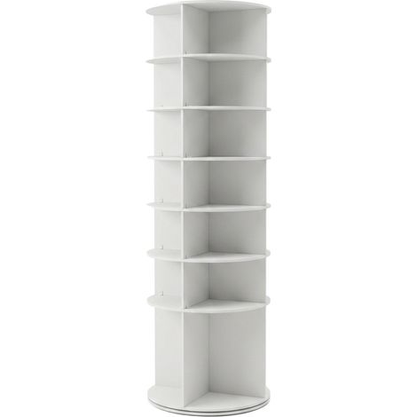 Ryuen - Zapatero vertical de 7 estantes H184 cm para 28 pares con base redonda giratoria manual de 360° blanca