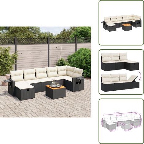 8-tlg. Garten-Sofagarnitur mit Kissen Schwarz Poly Rattan - Gartenmöbel - Esstischgarnituren - Outdoor-Lounge - Rattanmöbel - Balkonmöbel