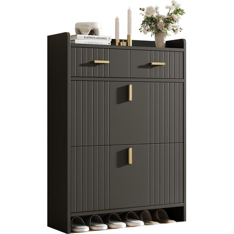 CHICFURN Scarpiera a ribalta 75 x 24 x 108,5 cm nera, ingresso, 2 cassetti (1/5)