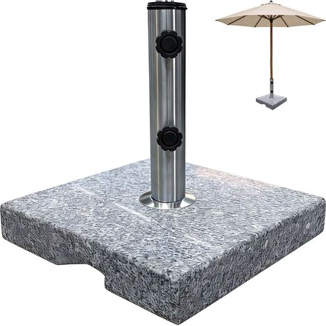Relaxdays Sonnenschirmständer, 24 kg, quadratisch, für Schirmstangen 2,5–5 cm, Granit & Edelstahl, Sonnenschirmfuß, grau (1/5)