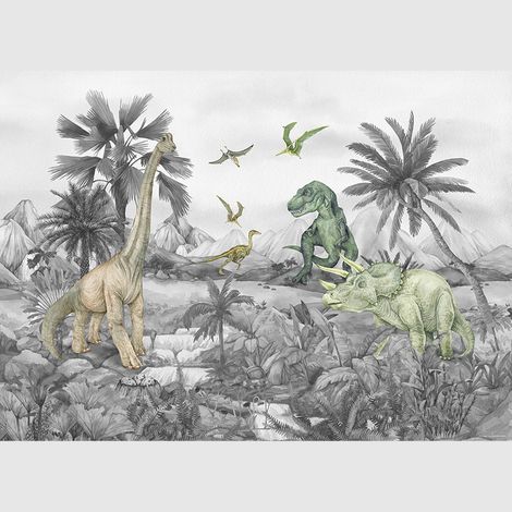 Papier peint intissé - Le monde des dinosaures délavé - 375x270 cm (1/4)