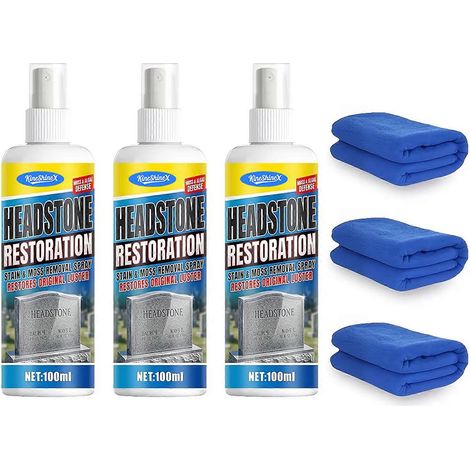 3 piècesSpray nettoyant pour la restauration de pierres tombales (1 à 3 unités), éliminant les taches et la mousse pour l'entretien des pierres tombales en granit et marbre (100 ml). (1/5)