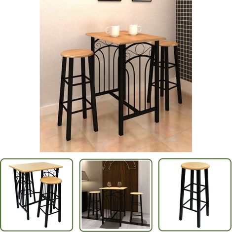 Holz - vidaXL Bartisch- und Hocker-Set 3-tlg. Holz und Stahl - Stahl (1/5)