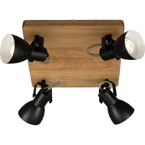 Spot, spot de plafond rétro, applique murale vintage, spots orientables et pivotants, 4x GU10, max. 35 W, bois-métal, noir et blanc, 28x28x13,5cm (Lxlxh) (1/3)