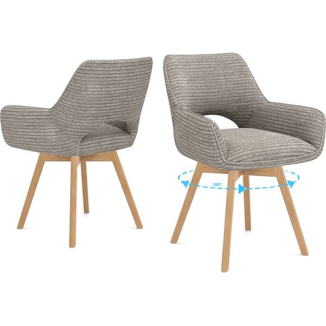 LEWE Lot de 2 Chaises de Salle à Manger, Fauteuil Pivotantes avec Accoudoirs,Rembourrées avec Dossier en Velours,Bois Pied,Taupe (1/5)