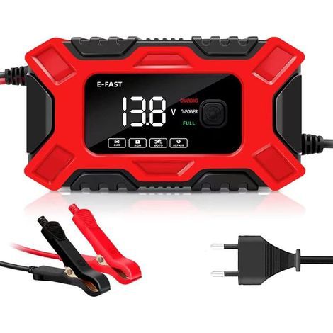 Chargeur de Batterie Intelligent Portable 6A 12V E-Fast Chargeurs de Batterie Entièrement Automatiques à 3 étages, pour Voiture Moto Tondeuse et Bateaux etc (1/5)