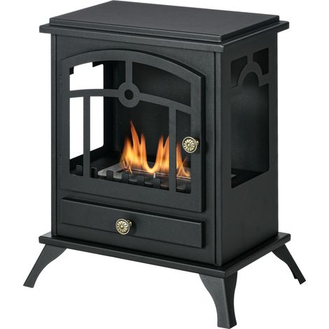 Poêle à bioéthanol sur pied 0.9 L acier inoxydable coupe-feu 3h 45x28x54 cm Noir