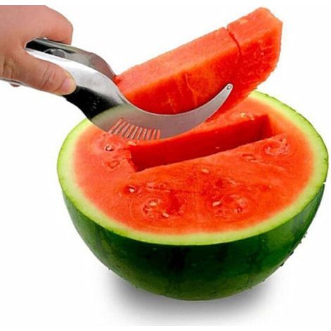 Wassermelonenschneider, 2-teiliges Wassermelonenmesser-Set, Küchenhelfer für Melonen, Obstschneider aus Edelstahl, vielseitiges Küchenwerkzeug, geeignet zum Dekorieren, Kochen und für Obstläden. – Fei (1/5)