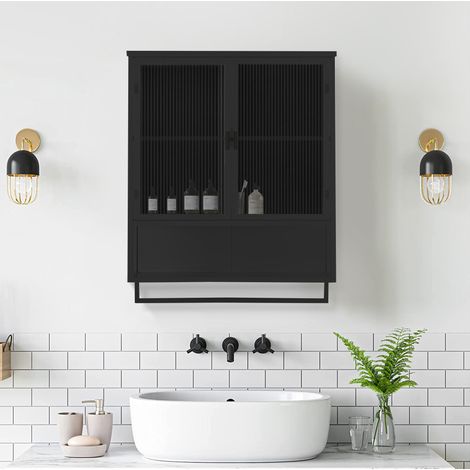 Meuble de rangement mural à 2 portes, 60 x 23 x 78 cm, en verre et métal noir DESVIAE (1/5)