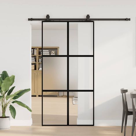 Schiebetür mit Beschlag Schwarz 102,5x205 cm Hartglas