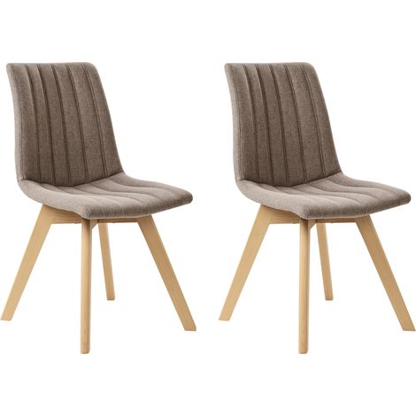 Conjunto de 2 sillas de comedor tela de poliéster patas de madera maciza clara acolchado respaldo curvo gris pardo Calgary
