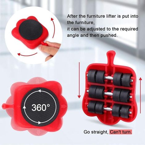 Hebeset für schwere Möbel bis 300 kg – 4 Hebekissen und Rollen – Länge 34 cm – Ergonomischer Griff zum Bewegen (1/5)