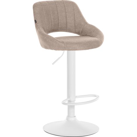 Taburete de bar regulable en altura x1 en tejido topo con respaldo calado y base de metal blanco 100005724 (1/5)