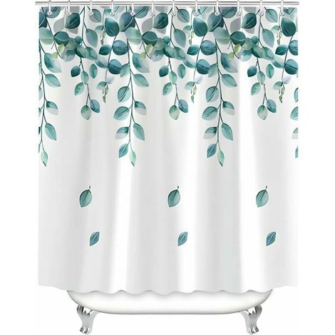 Rideau de douche 120 x 200 cm Feuilles vertes Usine Ourlet lesté Textile anti-moisissure, hydrofuge, rideaux de bain en tissu polyester lavable pour salle de bain, baignoire avec 8 anneaux de rideau d