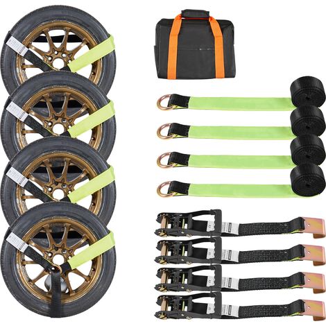Mophorn Radspanngurt Befestigungsgurt (50,8 x 3048 mm) mit flachem Haken, 4540 kg Zugfestigkeit & 1512 kg Tragfähigkeit, Motorrad-Spannsystem zur Reifensicherung für SUVs und Anhänger, Schwarz (1/5)