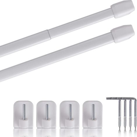 Lot de 2 tringles à rideaux télescopiques en plastique réglables, avec 4 crochets et autocollants (1/5)