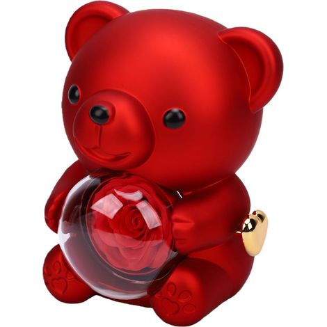 Boîte à Bagues Rotative en Forme d'ours, Boîte à Bijoux en Forme d'ours Rotatif à Double Fonction, à Bijoux en 'ours avec Fausse Rose de Savon pour Demande en Mariage, Anniversaire, Fête (1/5)
