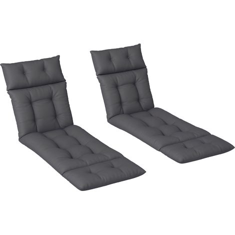 Outsunny Garden Lounge Chair Cushions Set of 2, 220gsm Fabric, Dark Grey