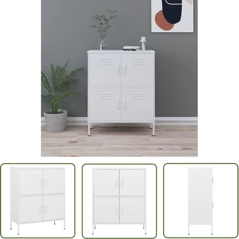 The Living Store Armoire de rangement Blanc 80x35x101,5 cm Acier - Meuble De Rangement - Armoire Blanche - Armoire Métallique - Rangement Salle De Séjour - Rangement Salon (1/5)