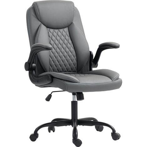 Sedia da ufficio, sedia ergonomica con braccioli ribaltabili, altezza regolabile, funzione dondolo, grigia