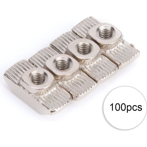100 Écrous en T en acier carbone nickelé M4, fixations coulissantes pour profilés aluminium (lot de 100 pièces) (1/5)