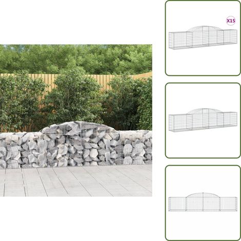 Paniers à gabions arqués 15 pcs 300x50x60/80 cm fer galvanisé - Panier Gabion - Gabion - Clôture Gabion - Décoration Jardin - Mur Gabion (1/5)