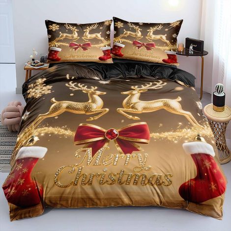 Linge de lit de Noël 155x220 cm avec motif renne, microfibre, Öko-Tex, fermeture éclair