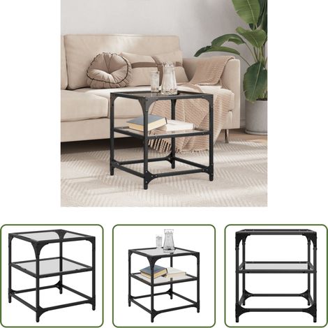 Couchtisch transparent - Couchtisch mit Glasplatte Transparent 40x40x45 cm Stahl (1/5)