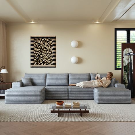 Canapé d'angle modulaire sans armature 340 cm, avec méridienne en forme de L, canapé modulaire moderne, avec assise profonde, aucun montage requis, canapé compressé pour salon, chambre, appartement, g (1/5)