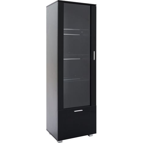 Vetrina nera lucida con porta acrilica e LED, 3 ripiani in vetro temperato (1/5)