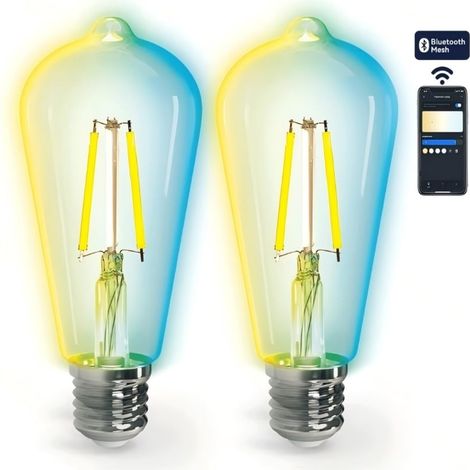 Aigostar Lot de 2 Ampoules Spirale ST64 E27 4,9W RGBW Verre Dégradé Style Rétro