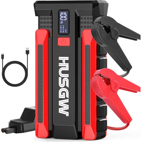Booster Batterie Voiture 12V Démarreur de Portable, Jump Starter avec Éclairage Modes Lumière LED, Grand Écran, Pinces de Sûreté Intelligentes (1/5)