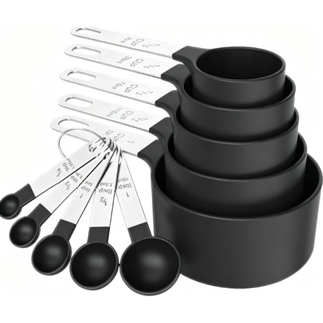 Tazas Y Cucharas De Medida - Acero Inoxidable Negro - Para Cocina Y Repostería - Juego De 10 Piezas (1/5)