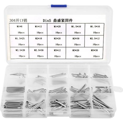 150 pièces 15 sortes 304 Kit de goupilles fendues en acier inoxydable M1 M3 (1/5)