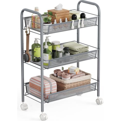 Chariot de rangement à 3 niveaux, chariot à roulettes, chariot de Chariot de rangement mobile portable, stable et facile à installer, chariot de rangement pour chambre à coucher, cuisine (1/5)