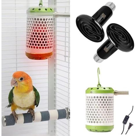 DOLASO Vogelkäfigheizung für Wellensittiche, Hühner, Papageien – Thermostatfassung, lichtlose Lampe mit 2 Keramikbirnen (E27 110 V) – Winterheizgerät für Kleintiere (50 W & 100 W) (1/5)