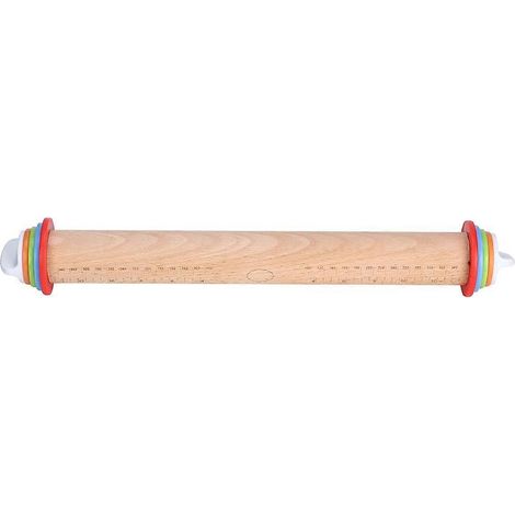Rouleau à pâtisserie en bois réglable avec poignée graduée, épaisseur ajustable, ustensile de cuisine pour étaler pâte, outil de boulangerie professionnel, accessoire de pâtisserie pratique. (1/5)