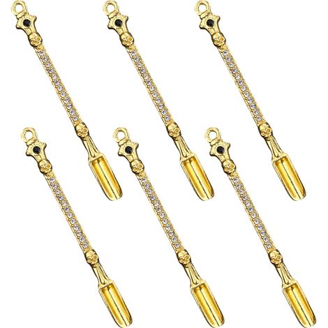 Juego de 6 llaveros de mini cucharas de esqueleto con cristal, colgante de cuchara, llavero de mini cuchara, cuchara de café, decoración de Halloween (bronce) (1/5)