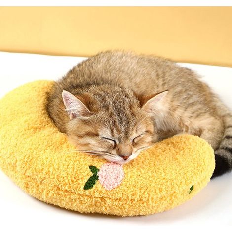 Coussin pour animaux - Coussin en peluche douce - Tapis à motifs mignons - Soutien confortable pour la nuque - Convient aux chats et aux chiens - Jaune (1/5)
