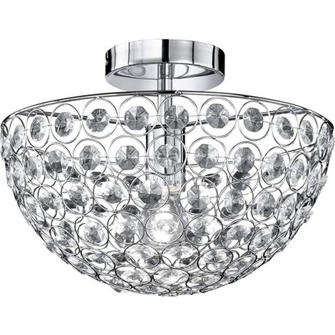 Lampada a soffitto, 1 luce, altezza: 24 cm, diametro 35 cm, cromata (1/2)