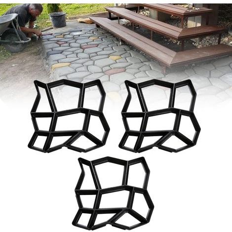 Lot de 3 moules à pavés D.I.Y - 43 x 43 x 4 cm - Pour béton, trottoir, pavés, dalles de terrasse (1/5)