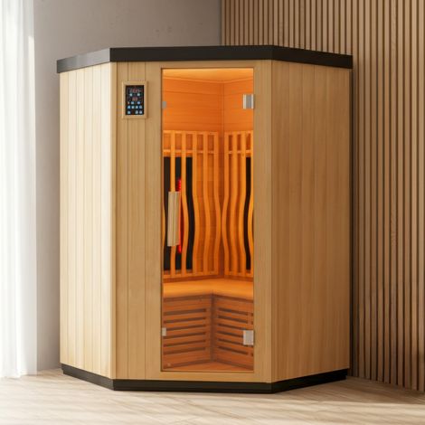 Sauna Infrarouge d'Angle SNÖ Vertical Black 2000W 2-3 Places Hemlock