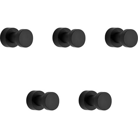 Lot de 5 crochets porte-serviettes en acier inoxydable noir mat, pour vêtements et manteaux, à fixer au mur ou par autocollant, pour salle de bain, 3 x 1,7 cm (1/4)