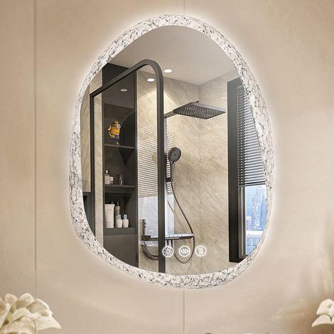 Anti Fog LED Bathroom Mirror 3 Colors Dimmable Light Glaring Irregular Edge - 500mm W x 700mm H (1/5)