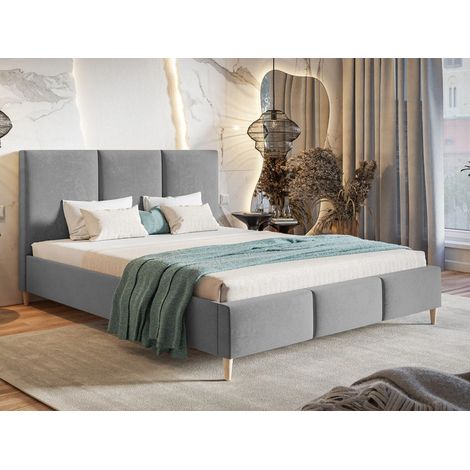 Lit capitonné avec tête de lit 180x200 velours gris Trio (1/5)