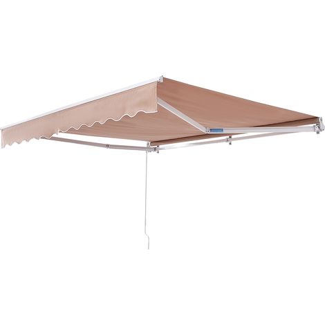 Mophorn Manuell einziehbare Markise, 3 x 2,4 m großer Sonnenschutz für den Außenbereich, wasserabweisendes Polyester, Terrassentür- und Fensterüberdachung mit Kurbelgriff für Garten und Balkon (1/5)